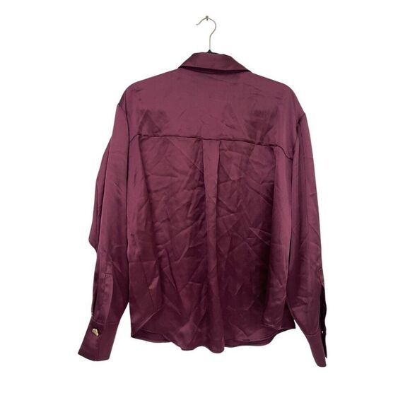 Zara Women Satin Blouse Shirt L Large Red Burgundy Gold button 2138/302 NWT - Picture 5 of 11